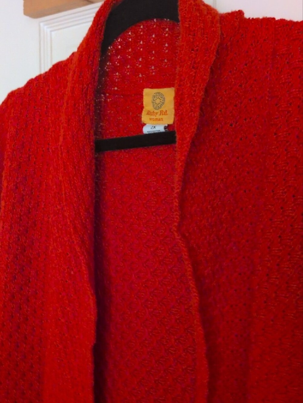 Ruby Rd. Coral-Red Open Front Knit Cardigan - Picture 4 of 5